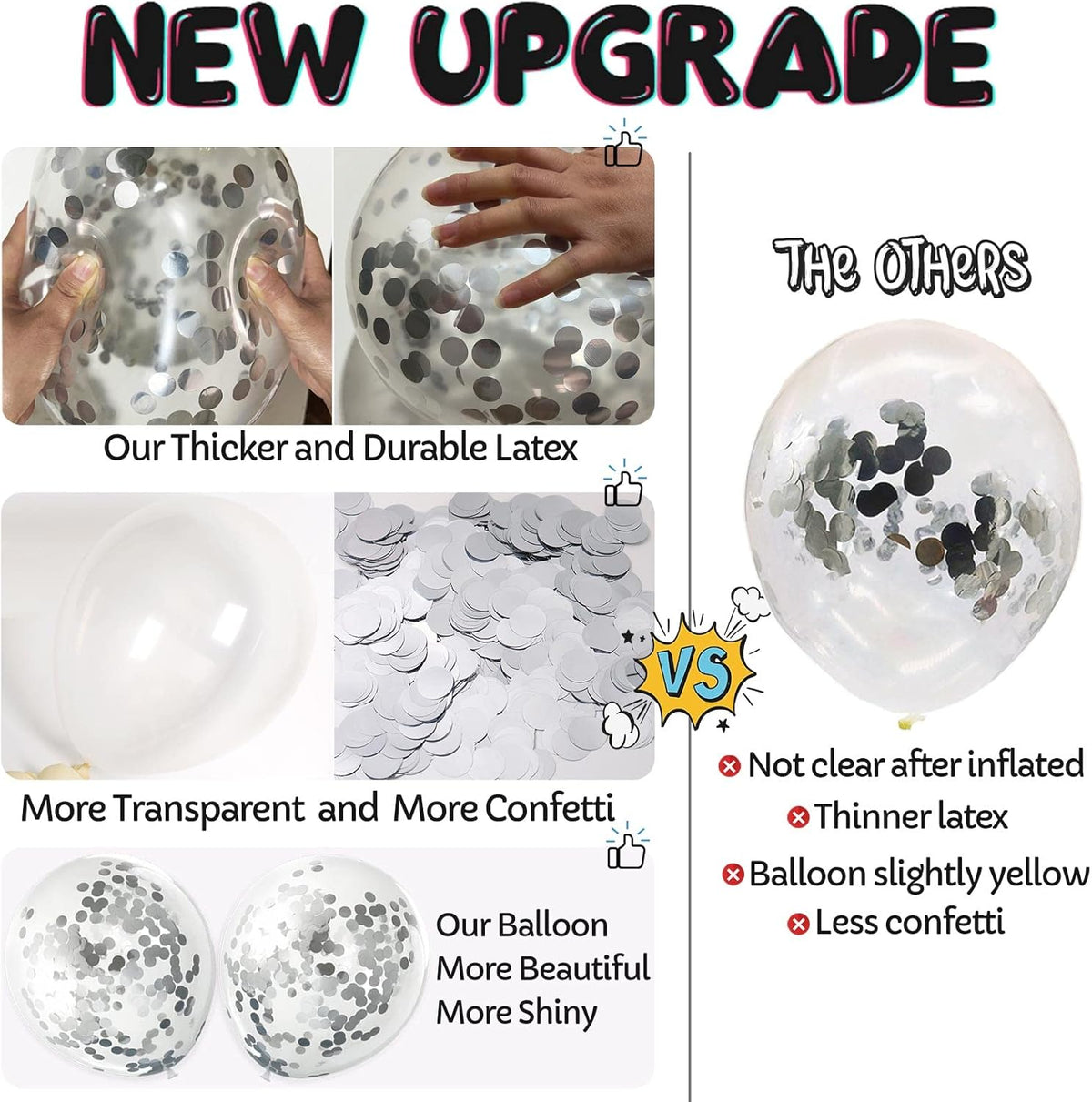 Silver Confetti Balloons, 25 Pcs Thickened 12 Inch Clear Latex Balloon with Confetti Inside for