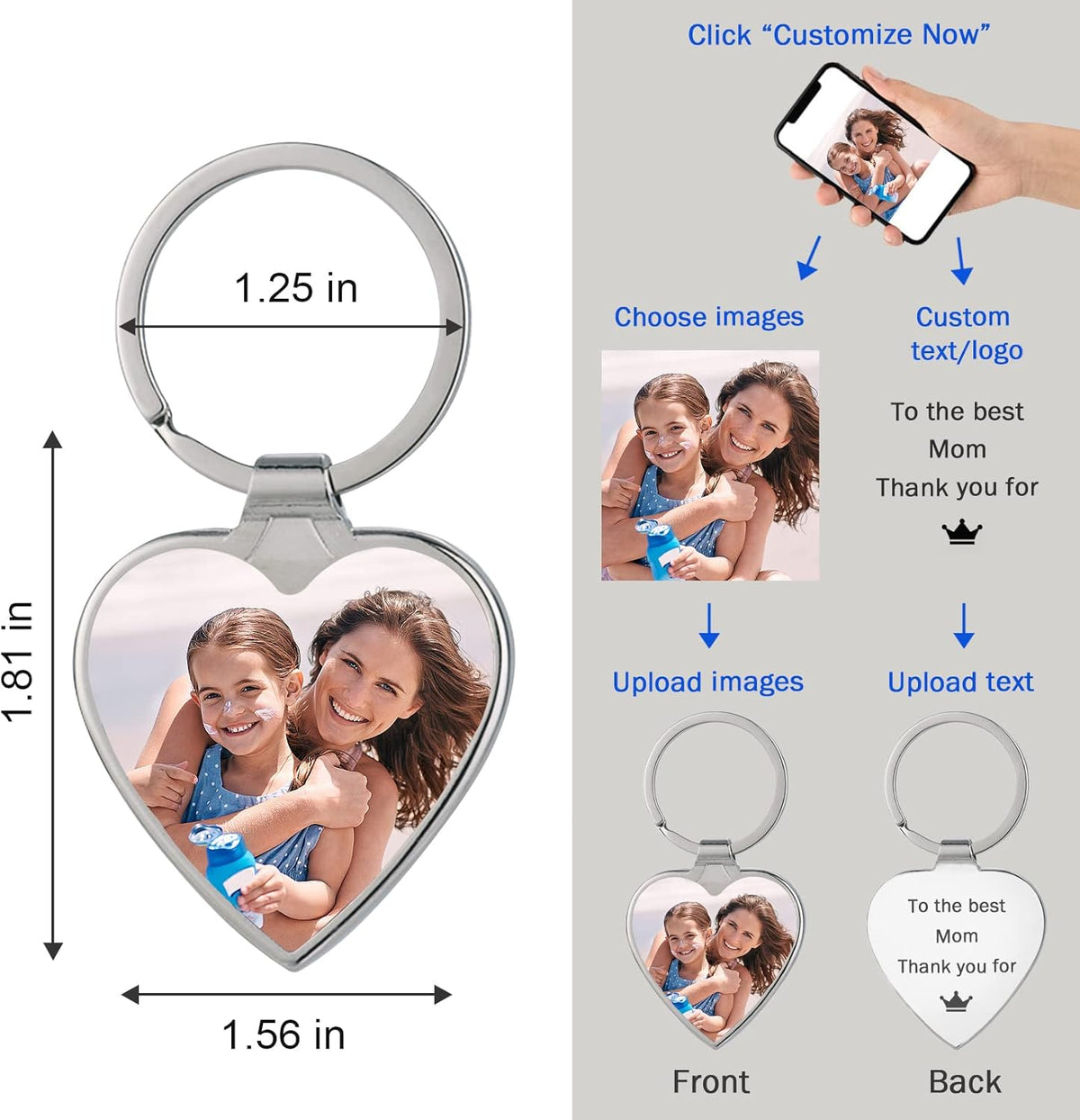Personalized Custom Keychain with Picture - Turnable Double Sided Colorful Photo Key chains