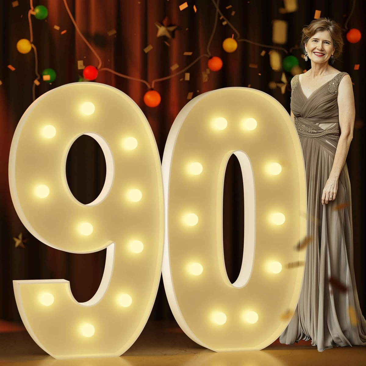 Marquee Numbers 4 Feet Tall Large Light Up Numbers 90th Birthday Decorations Women Men Big Yellow