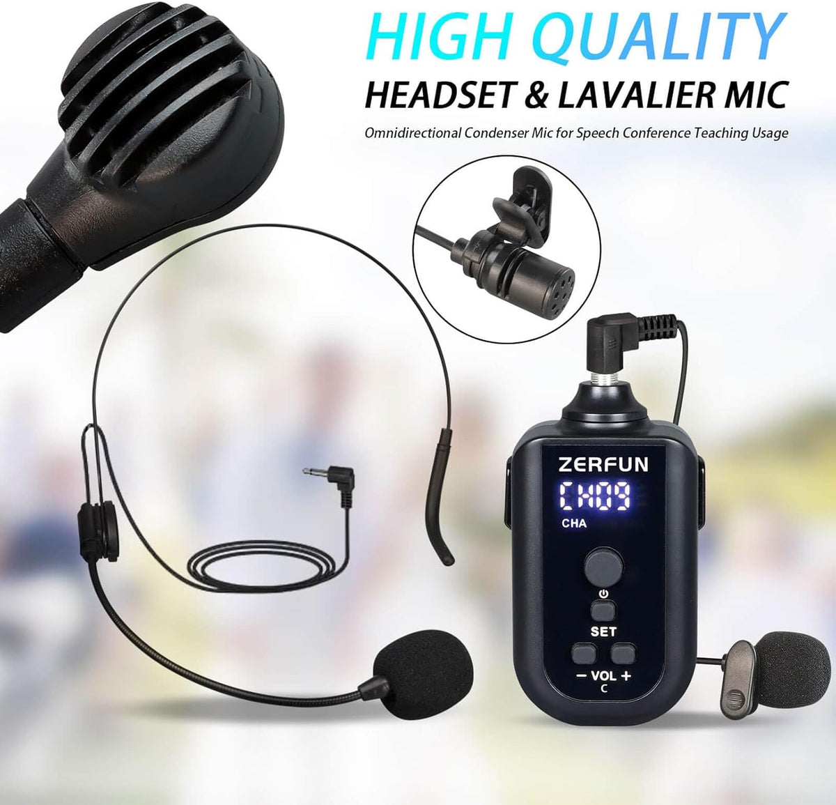 4 Channel Rechargeable Wireless Microphone System, Pro UHF Metal Handheld Headset Lavalier Lapel
