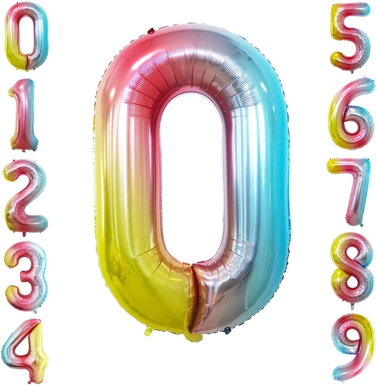 GOER 2 Pcs 42 Inch Rainbow Foil Balloons Number 0 for 10th 20th 30th 40th 50th 60th 70th 80th 90th