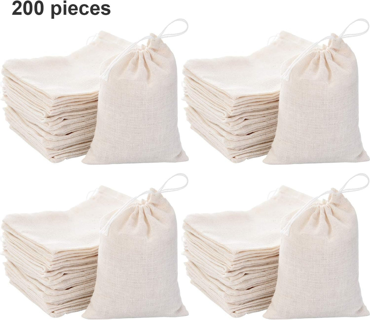 Tatuo 200 Pack Muslin Bags Burlap Drawstring sachet Bags Multipurpose Canvas Linen Pouch for Tea