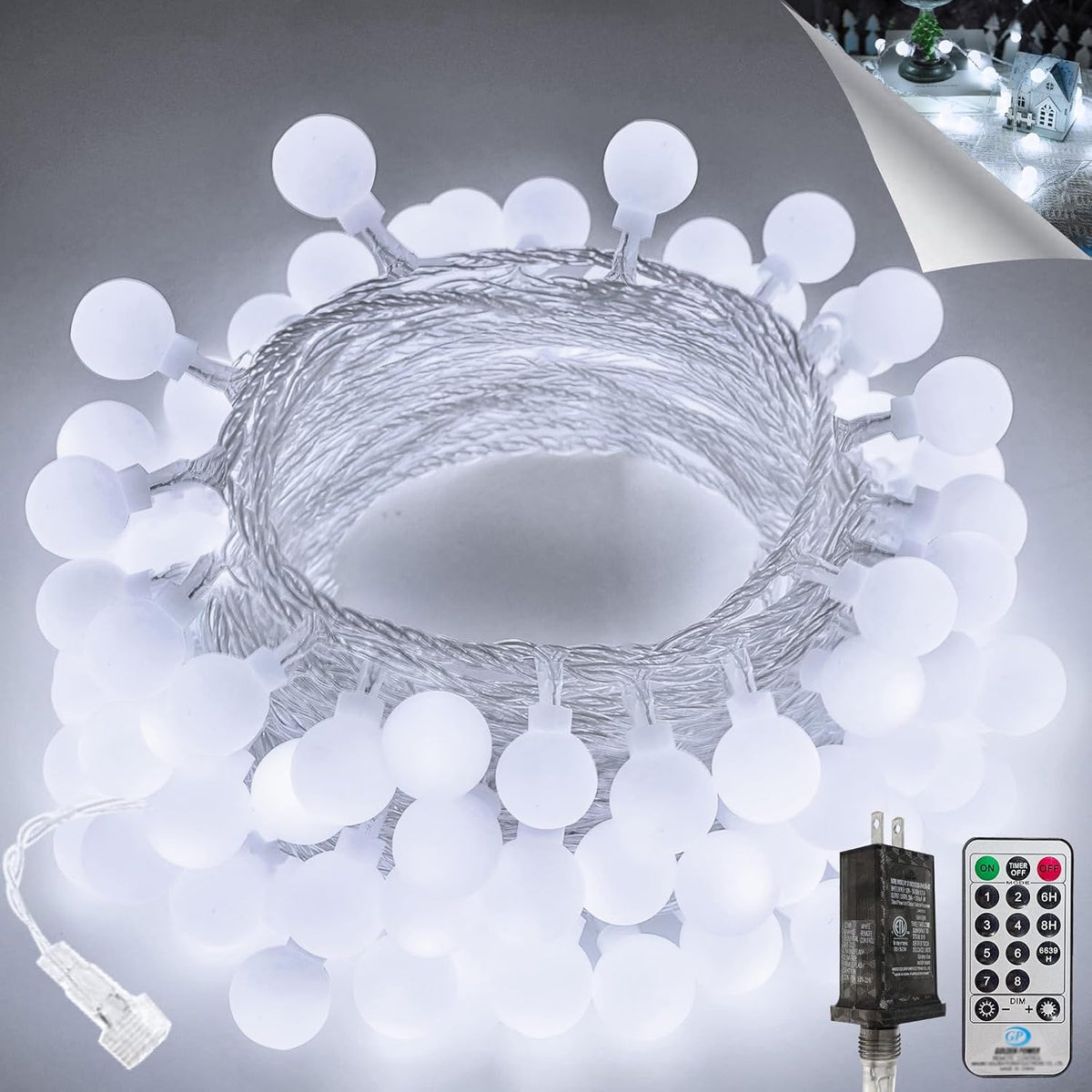 100LED Connectable String Lights Indoor Outdoor for Bedroom, 43ft White Fairy Lights with Remote &