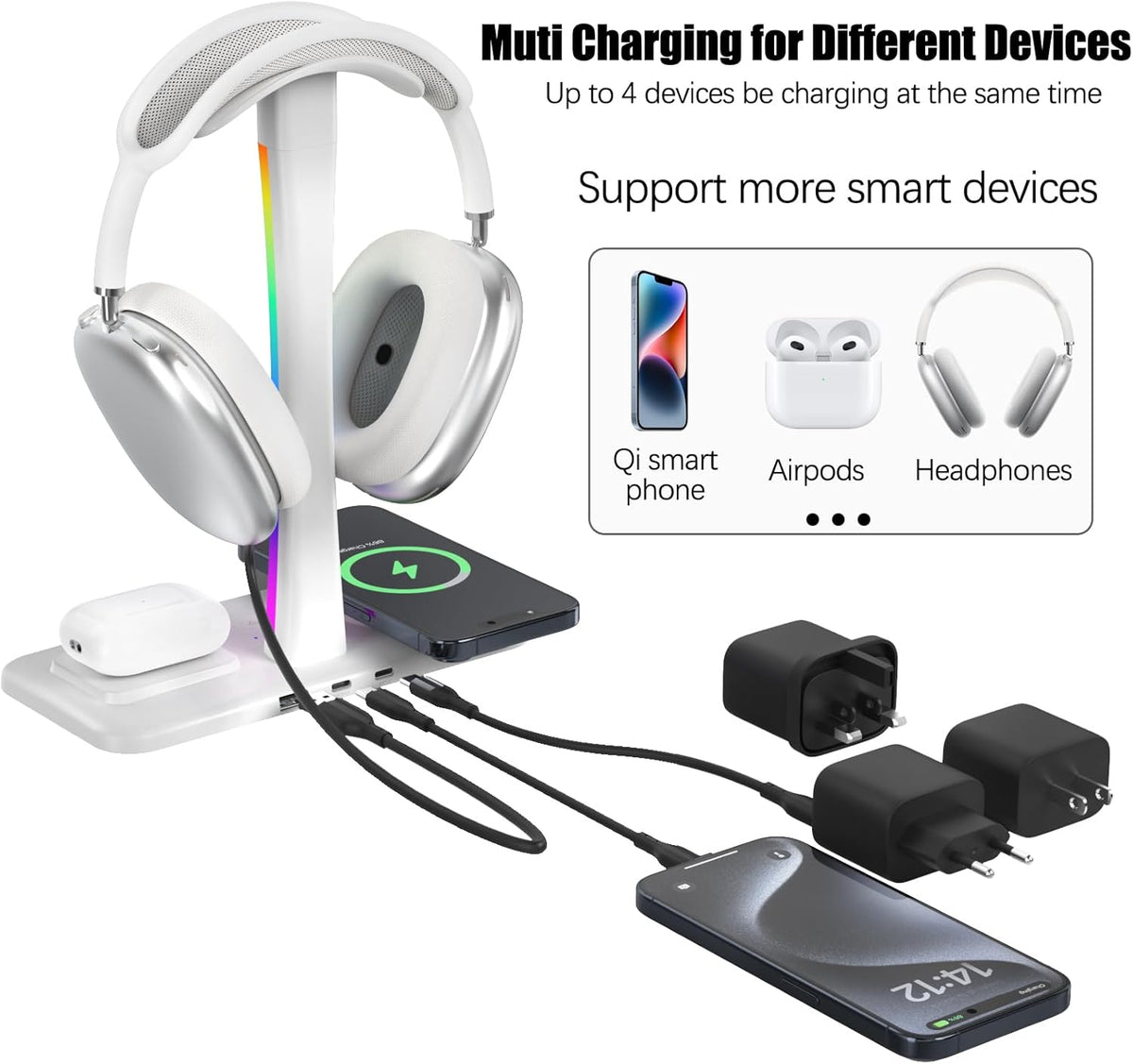 Headphone Stand with Wireless Charger,Gaming Headset Stand with RGB Light Mode,Airpod Max Stander