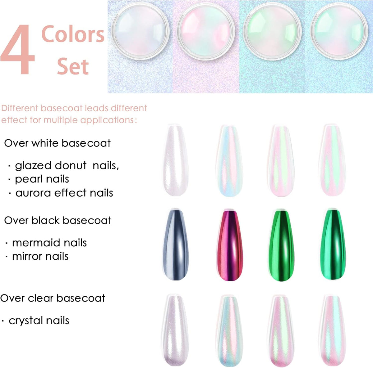 Allstarry Chrome Nail Powder Metallic Mirror Effect Pigment Iridescent Aurora, Mermaid Pearl