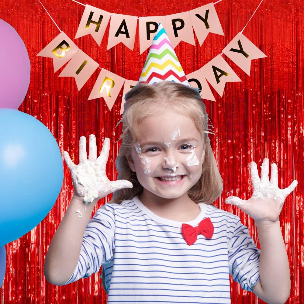 5 Pack Foil Curtain Backdrop Red Metallic Tinsel Foil Fringe Curtains Photo Booth Props for