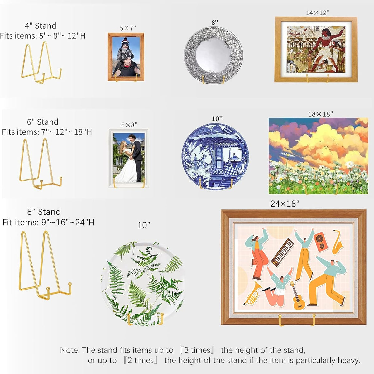 IBosins 5 Pack 8 Inch Plate Holder Display Stands, Large Metal Gold Frame Stand for Picture, Book