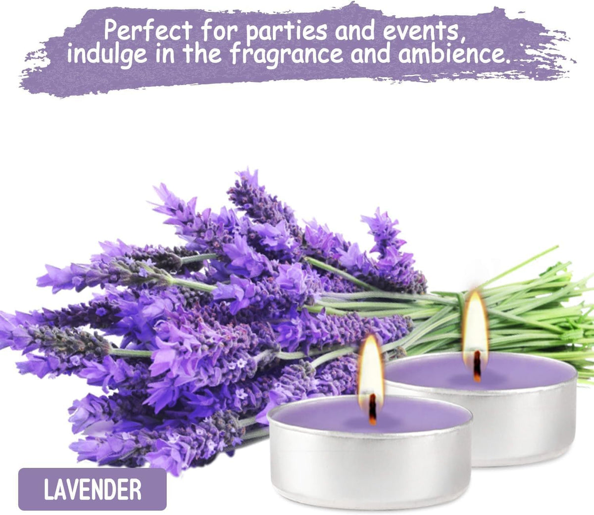 Purple Lavender Scented Tealight Candles - 4 Hours - Giant 100 Bulk Packs - Smokeless Tea Lights