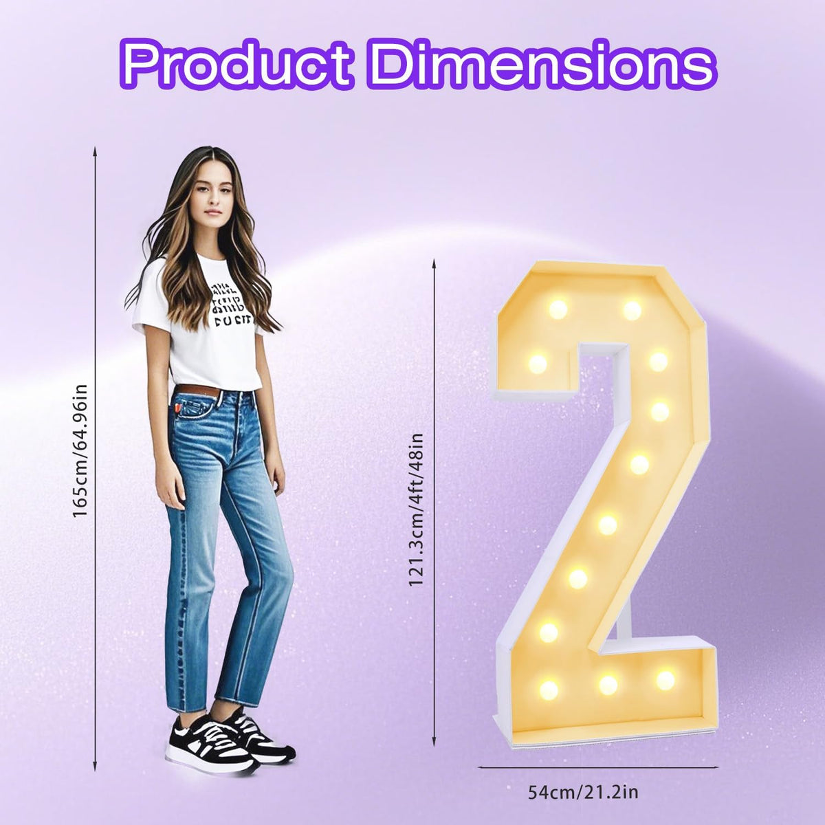 4FT Plastic Marquee Numbers 2 - Light up Numbers Are Made from Corrugated Plastic Board - Quick