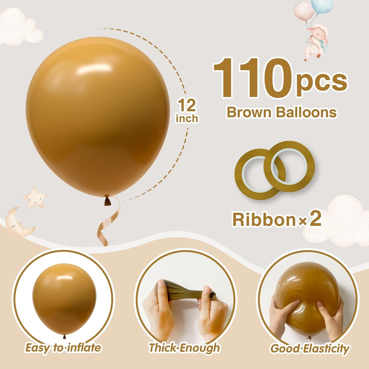 110pcs Brown Balloons 12 Inch Latex Balloon Arch Kit for Birthday Baby Shower Anniversary