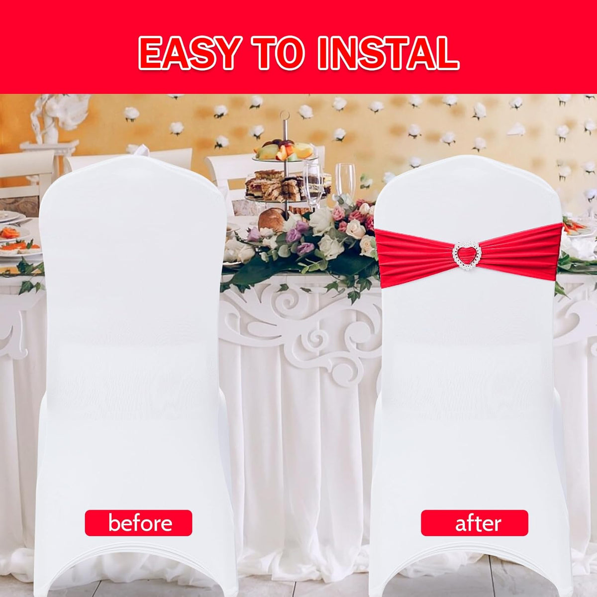 Howhic Pack of 30 Spandex Chair Sashes Bows Stretch Chair Cover Band with Buckle Slider Universal