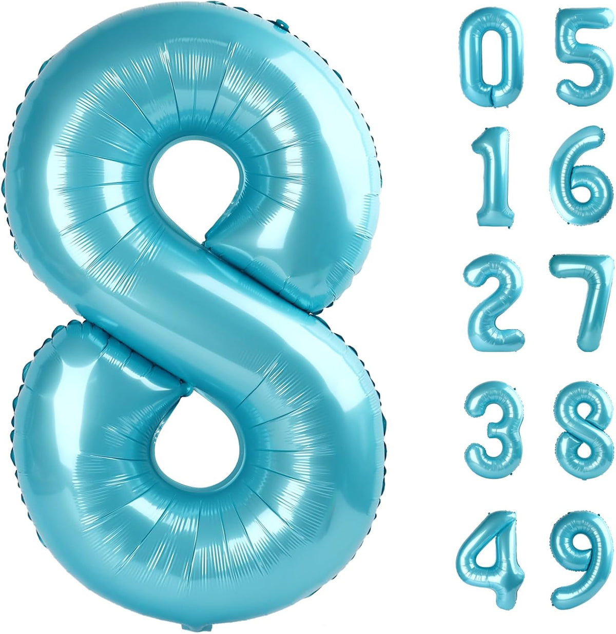 Pearl Blue 8 Number Balloon,Foil Number 8 Balloon 40 Inch, Helium Mylar Eight Number 8 18 28 38 48