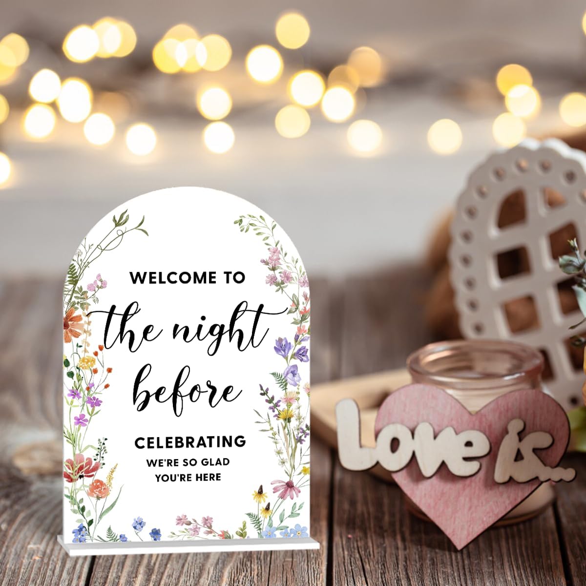 Acrylic Wedding Signs, Bridal Shower Decorations, Modern Arched Round Top Acrylic Table Top Sign