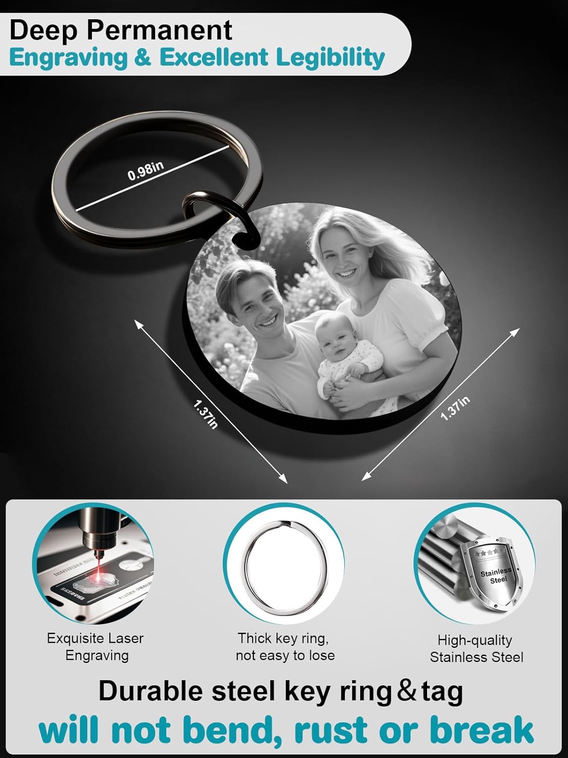 Custom Keychain with Picture - Personalized Photo LOGO Text Customized Key Chain for Boyfriend Dad