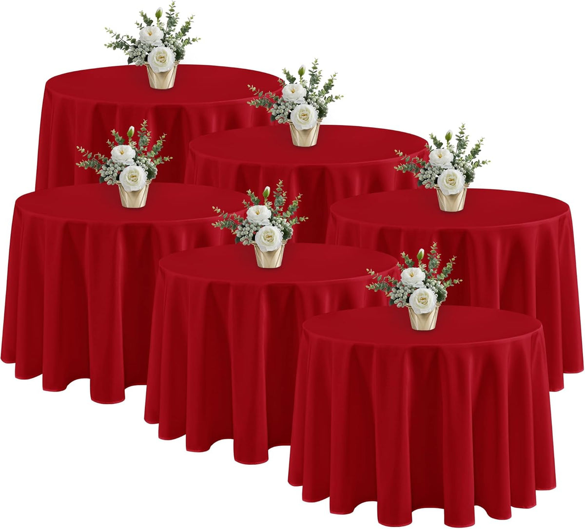 Fitable 6 Pack Red Tablecloths for Round Tables - 108 Inches in Diameter - Stain Resistant and