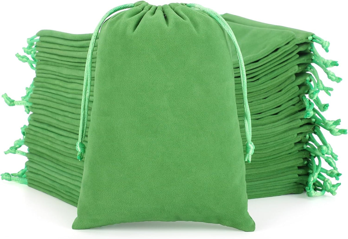 Velvet Drawstring Jewelry Bag, 50Pcs Green Dice Bag, 5x7, Or Wrapping Halloween Party Favors, Mojo