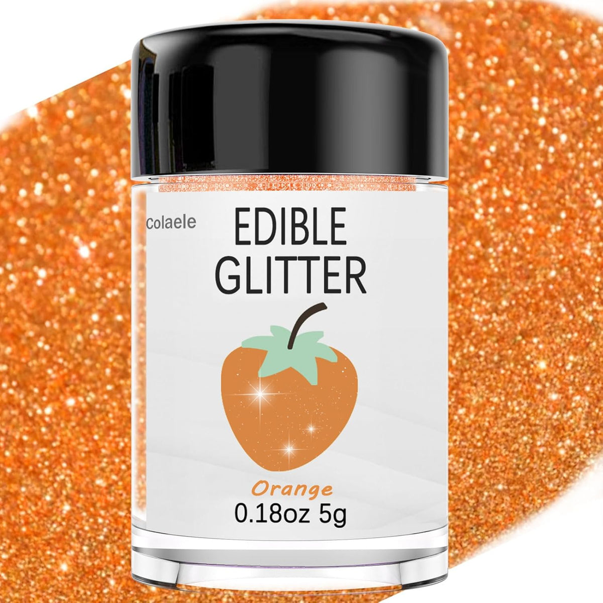 Orange Edible Glitter Glimmer Powder for Cakes Drinks - Colaele 5 grams Food Grade Luster Dust