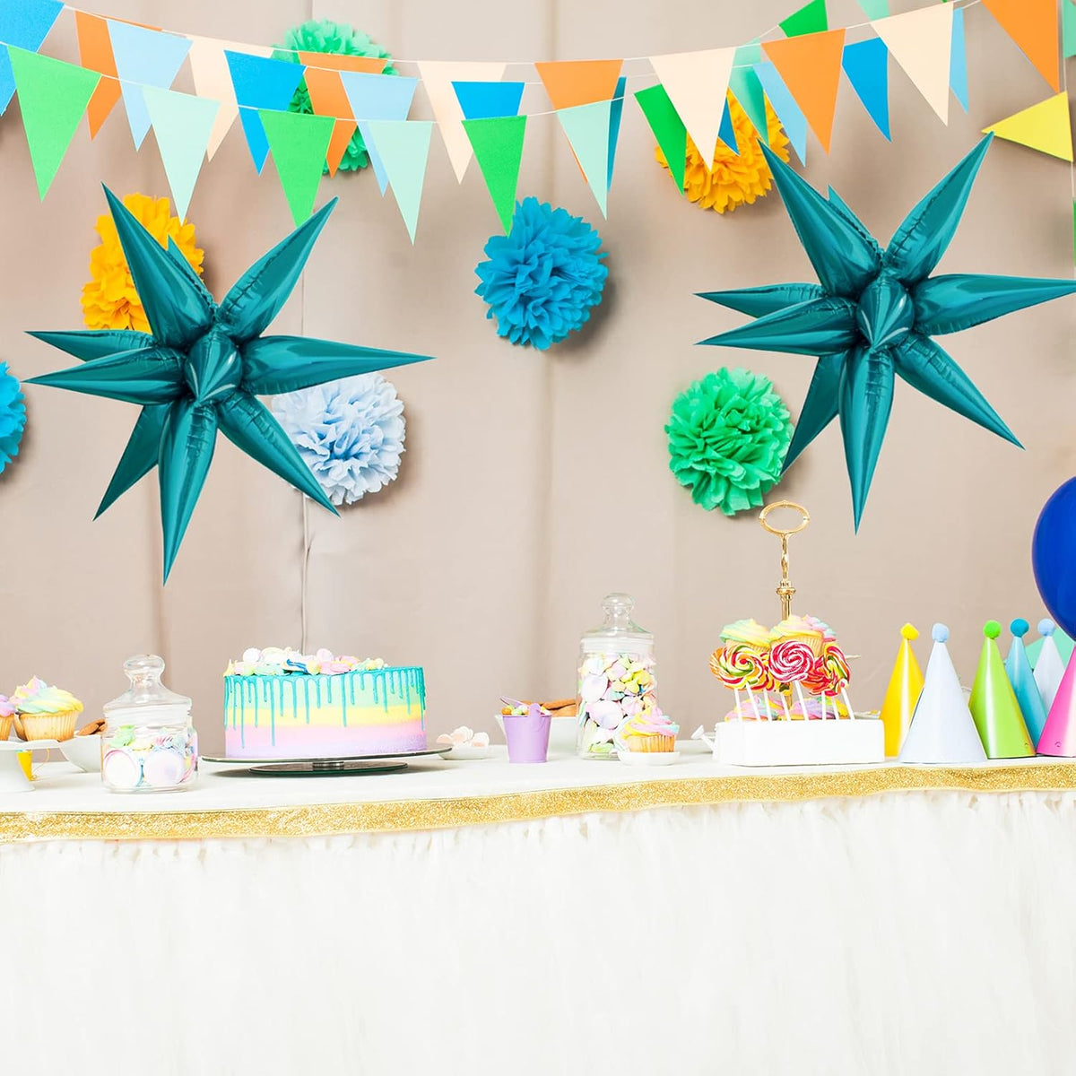 Tellpet Star Balloons Starburst Spike Shaped Balloon, 2pcs Large, Teal