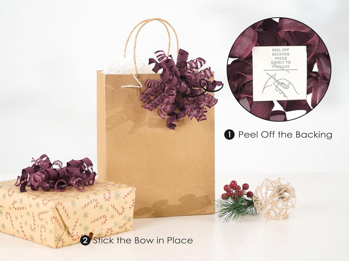 HUIHUANG Christmas Bows for Gift Wrapping Burgundy Curly Gift Bow 5 inch x 8 Counts Wine Red