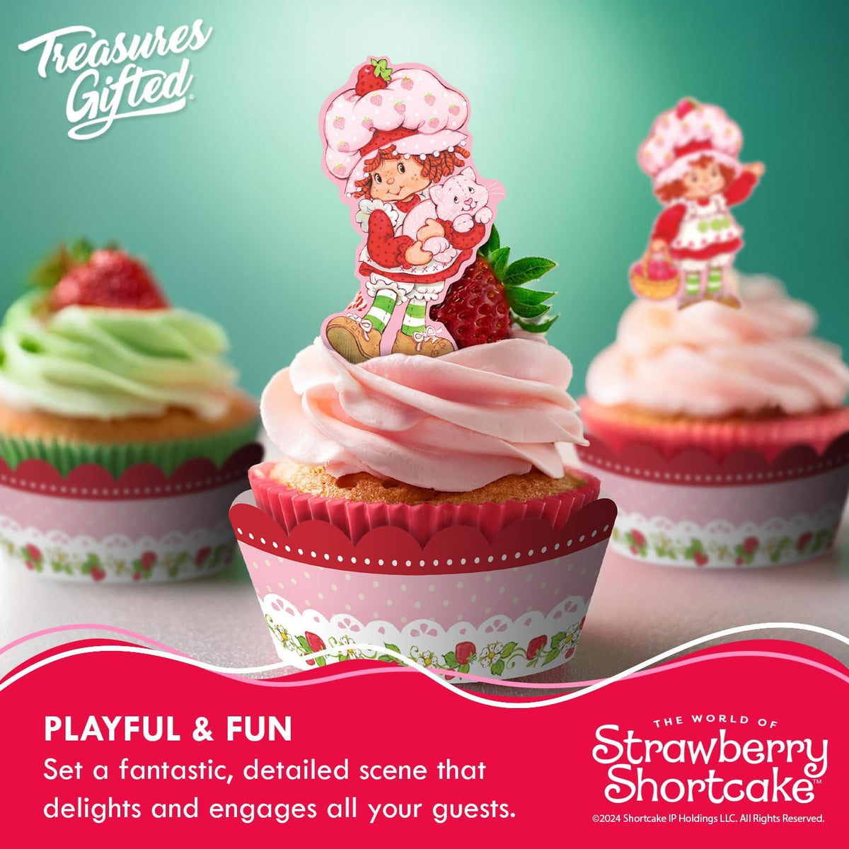 Treasures Gifted Officially Licensed Strawberry Shortcake Cake Decorations - 24 Cupcake Toppers &