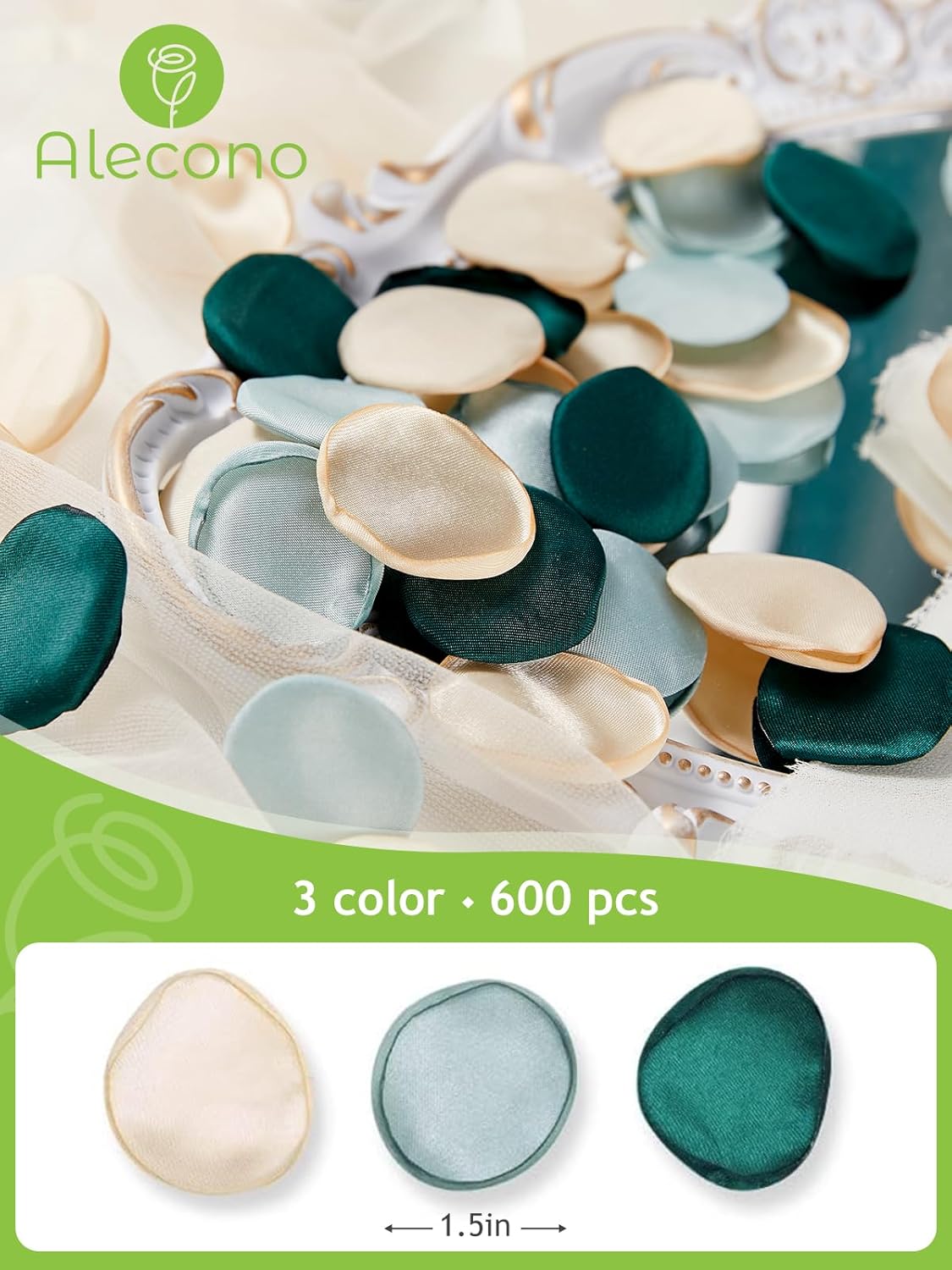 Alecono 𝟲𝟬𝟬𝙋𝙘𝙨 Silk Rose Petals, Green Fake Rose Petals for Wedding, Artificial Flower Petals