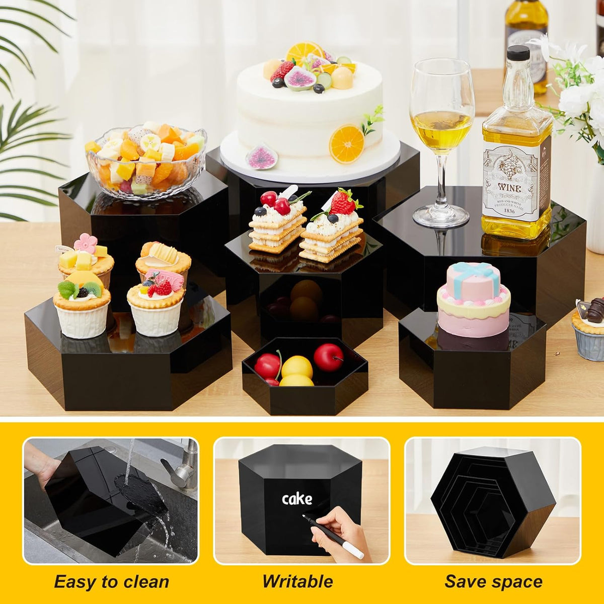 Leinuosen 7 Pcs Large Buffet Risers Set 6" to 12" Acrylic Display Box Catering Dessert Table Riser