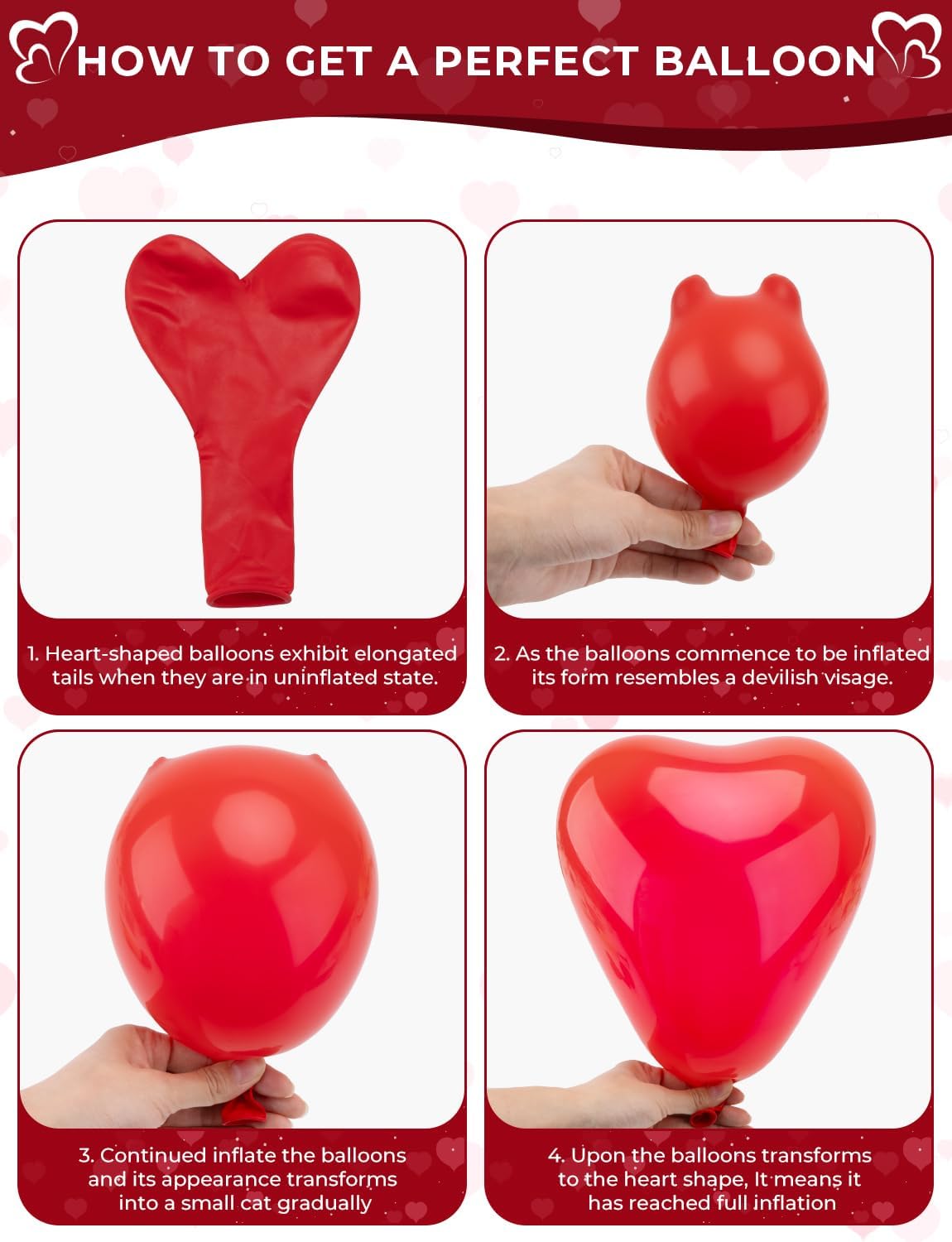 Red Heart Balloons, 50 Pcs 12 Inch Heart Shaped Balloons, Red Latex Balloon, Romantic Valentines