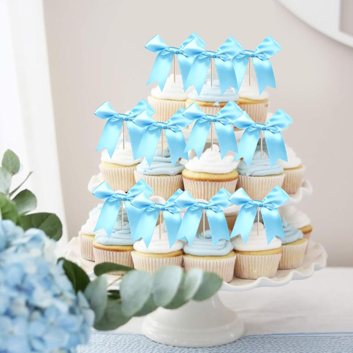 24 PCS Bow Cupcake Toppers Bowknot Cake Toppers Bow Girls Birthday Cake Decorations Bow Cake