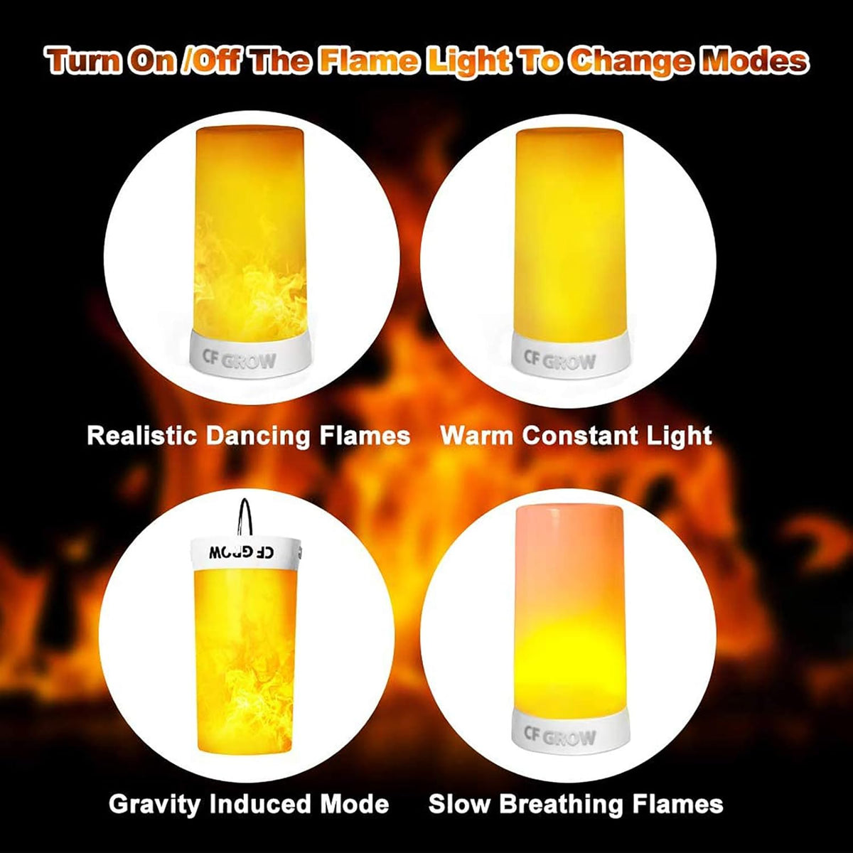 LED Flame Effect Light, USB Rechargeable Outdoor Flame Table Lamp Waterproof Dimmable 4 Modes
