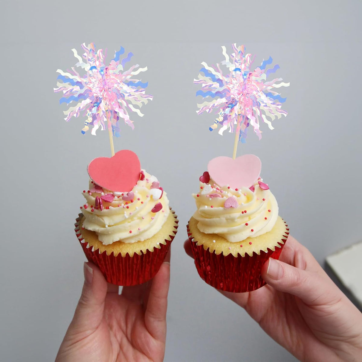 Gyufise 30Pcs Foil Firework Cupcake Toppers Sparkle Tinsel Cake Toppers Tinsel Drink Cake