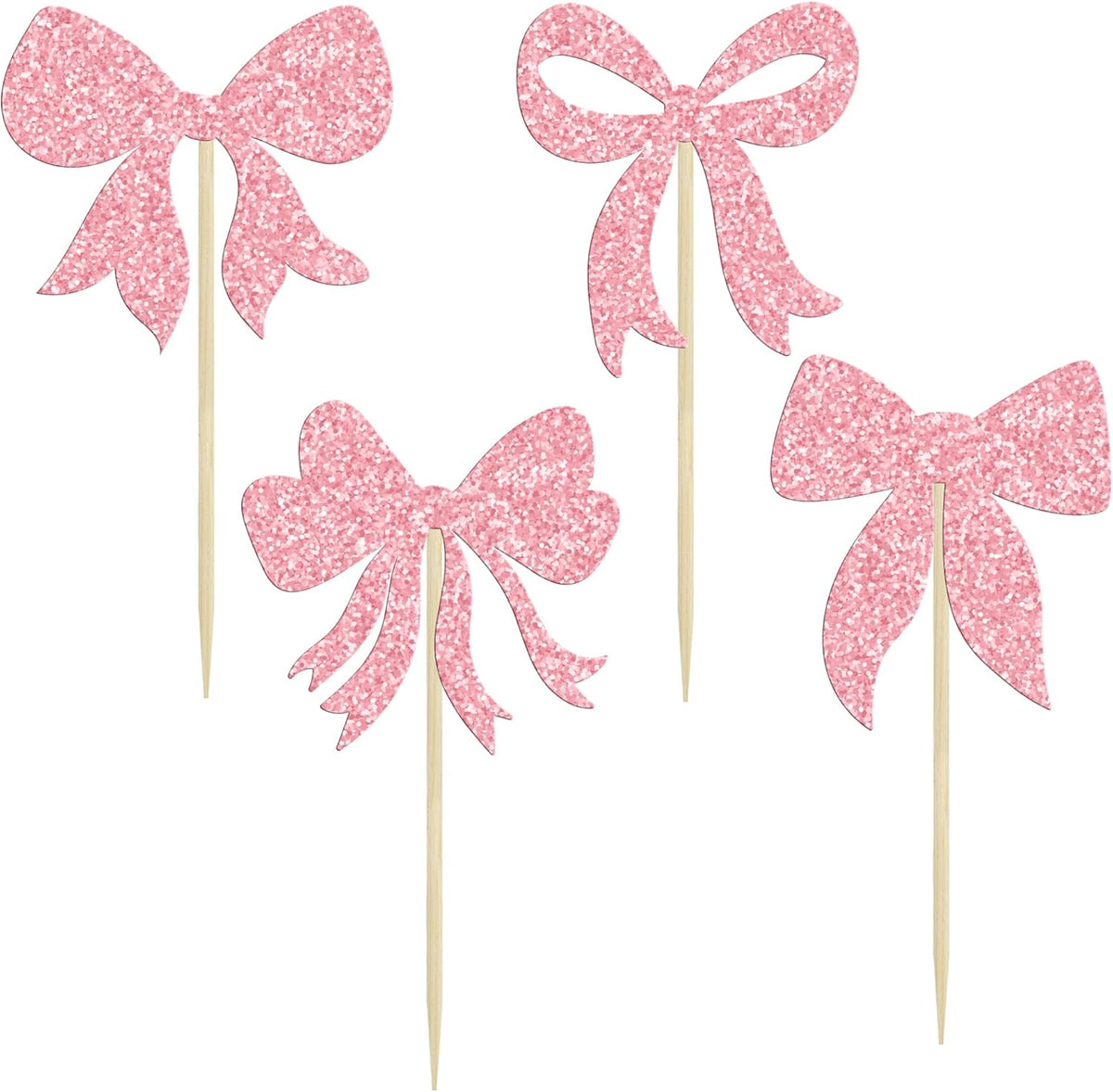 Gyufise 36Pcs Bow Cupcake Toppers Glitter Girls Birthday Decorations Bowknot Cupcake Picks Bow Tie