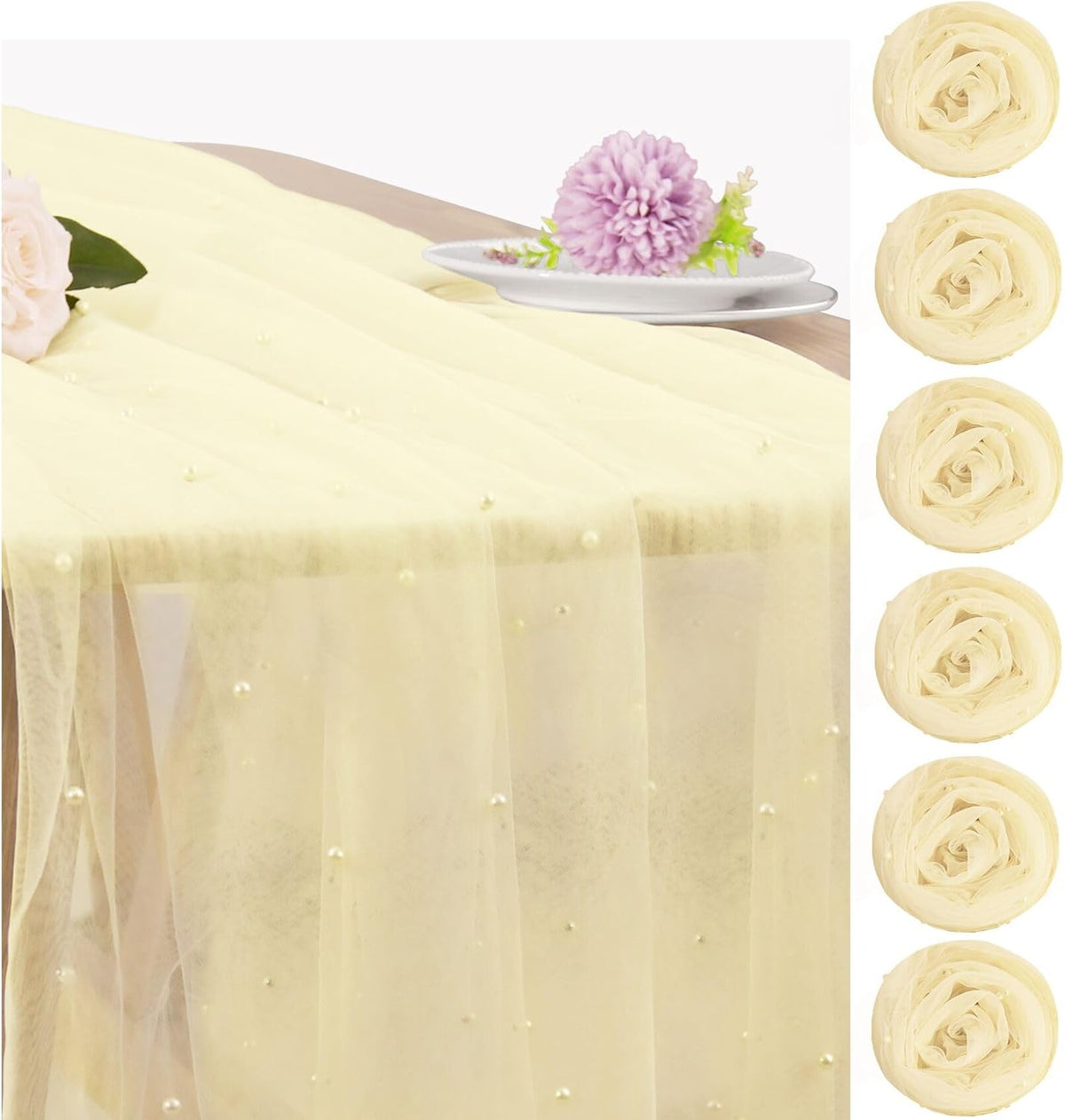 Set of 6 Pearl Table Runner 29 x 120 Inch Tulle Fabric Lace Table Runners Boho Rustic Tablecloth