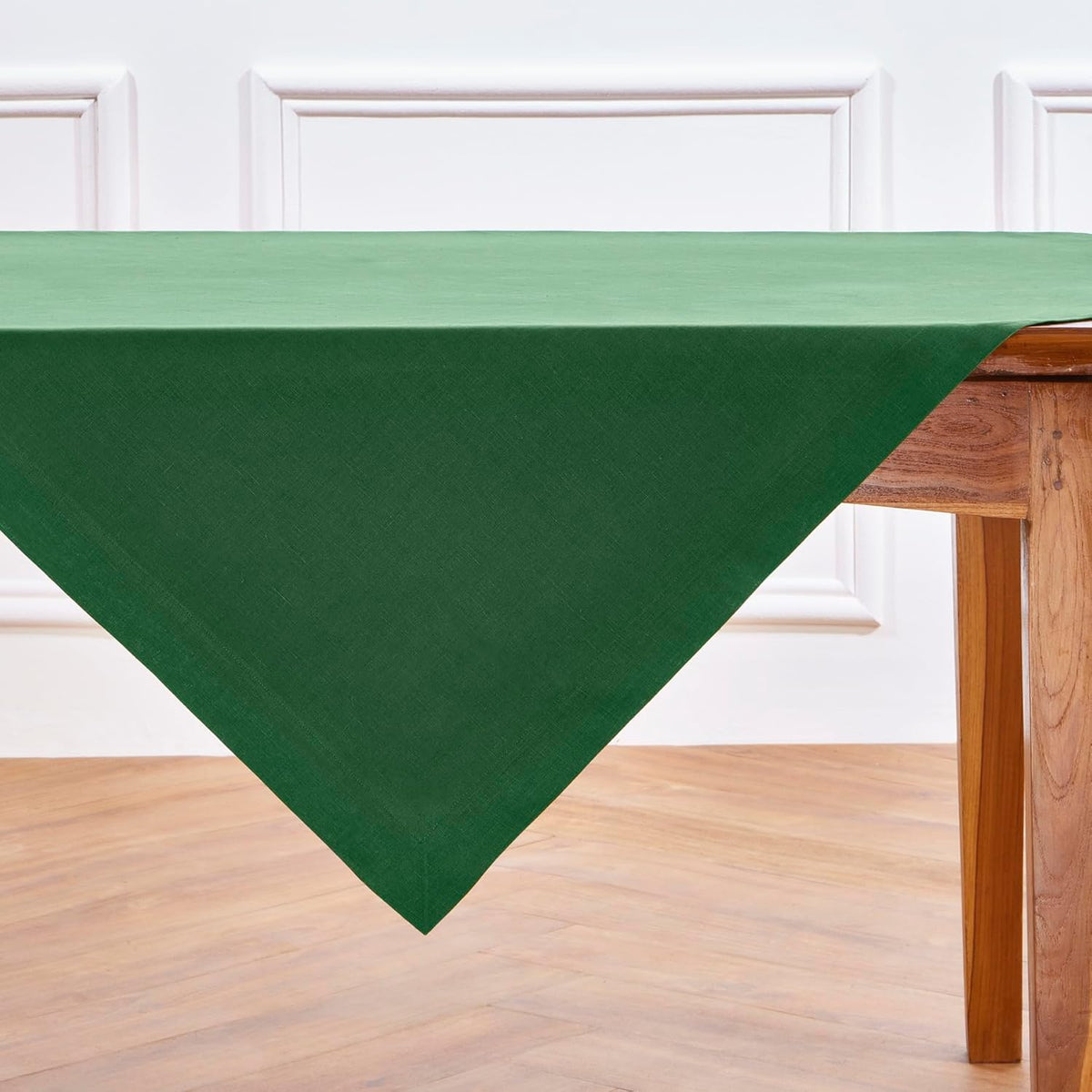 Solino Home Linen Square Tablecloth 52 x 52 Inch - 100% Pure Linen Pine Green Table Throw - Fete