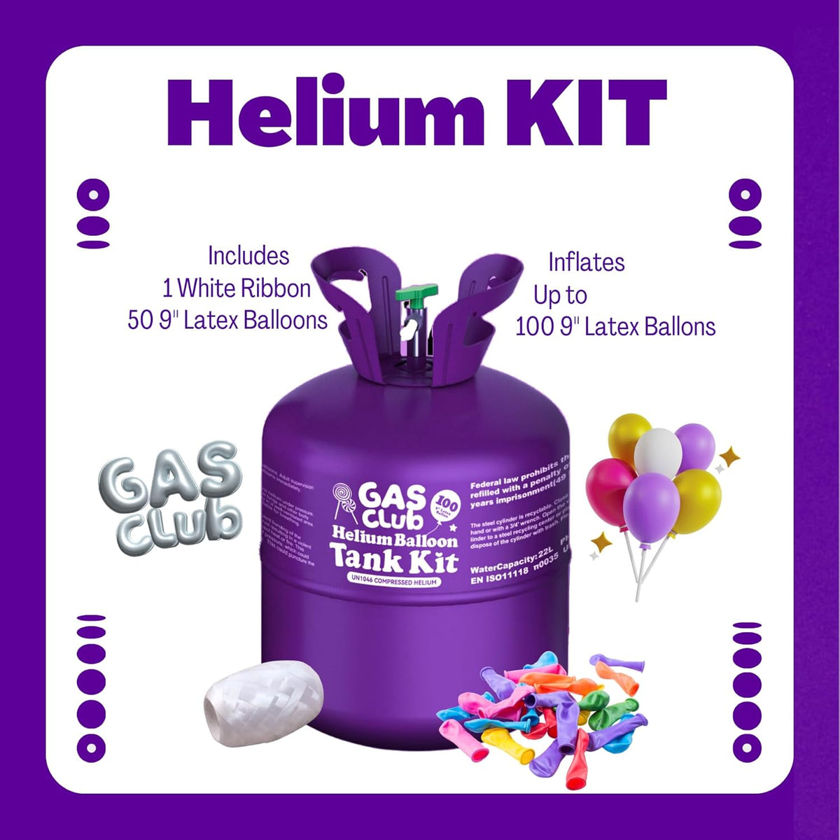 Helium Tank for Balloons At Home, 22L Balloon Kit Up To 100 Latex Balloons, Balloon Pump Kit