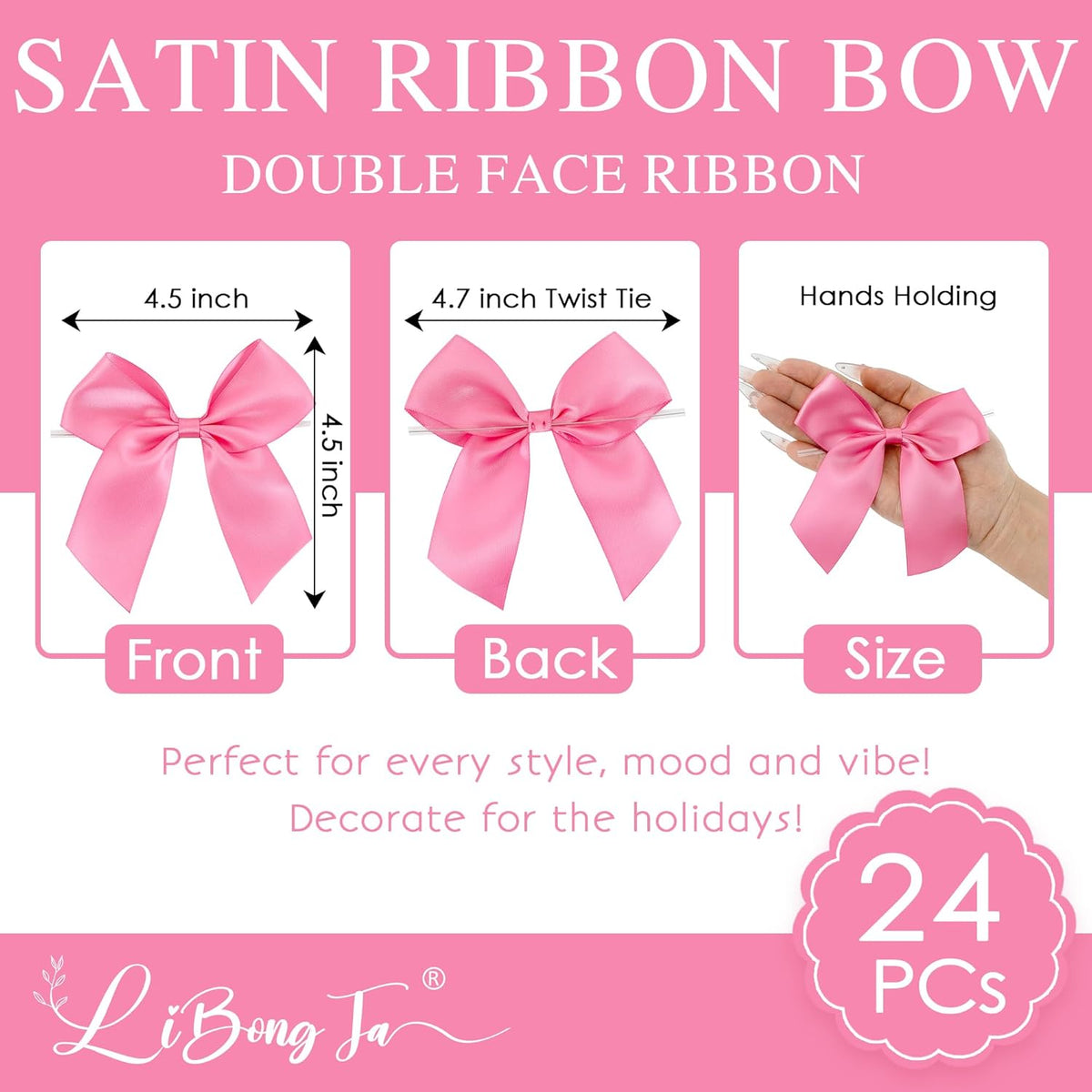 4.5" Satin Ribbon Hot Pink Bows for Gift Wrapping, Twist Tie Bows, Cute Bows for Crafts, Party