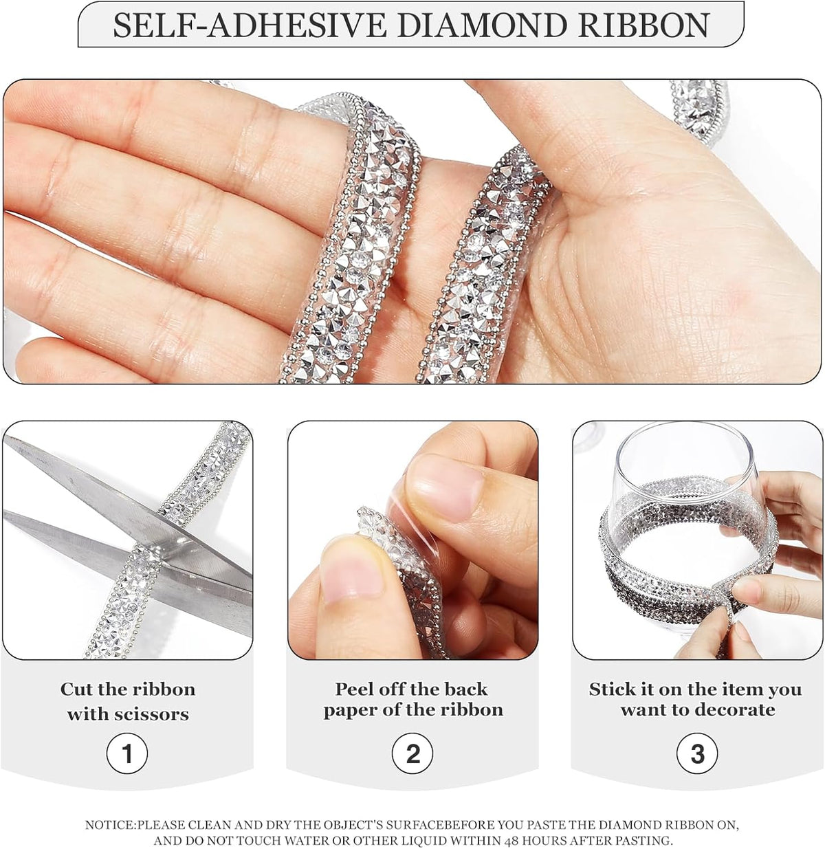 Rhinestone Ribbon 3 Yards Self Adhesive Rhinestone Strips Diamond Ribbon Sticker Crystal Roll