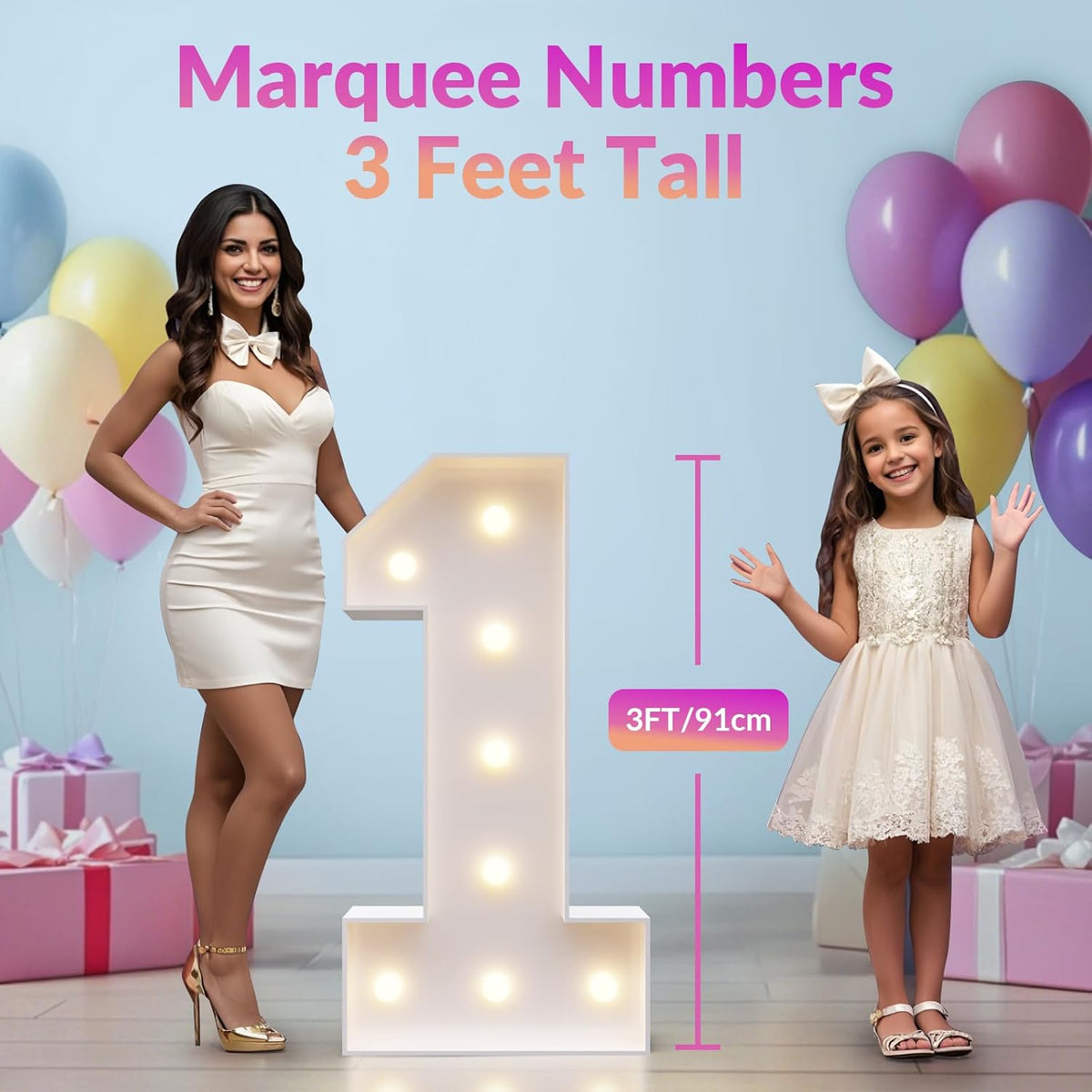 JoyMuse Marquee Numbers 3 Feet Tall, Light Up Numbers with Lights, Large Numbers for Party, Number