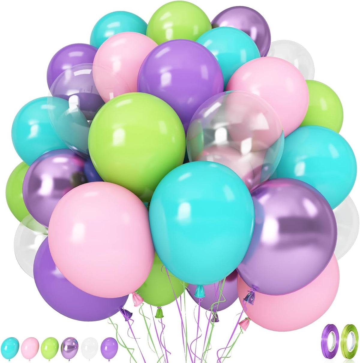 Pink Blue Purple Party Balloons, Pack of 60 12 inch Monster Balloons with Clear Balloon, Pink