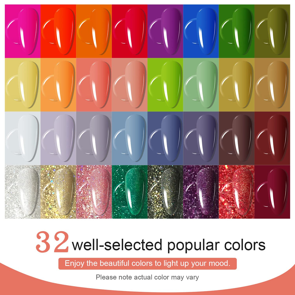 JODSONE Gel Nail Polish Kit with U V Light 32 Colors with Base Coat Matte Glitter Top Coat Gel Nail