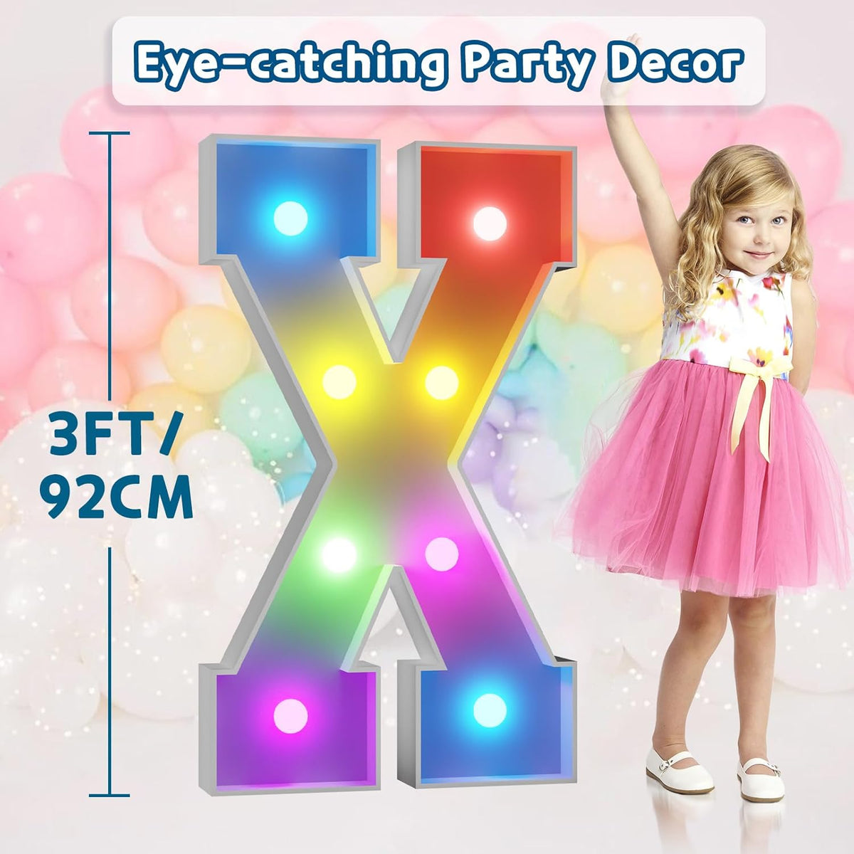 imprsv 3FT Colorful Marquee Light Up Letters X, 18 Colors Light Up Sign Alphabet Sign with Remote