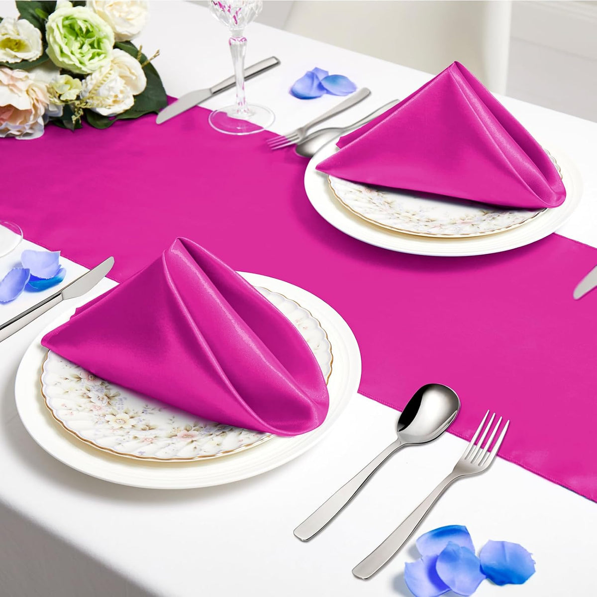 Horbaunal 30 Pack Hot Pink Satin Napkins 20 x 20 Inch, Square Soft Table Dinner Napkins, Silky