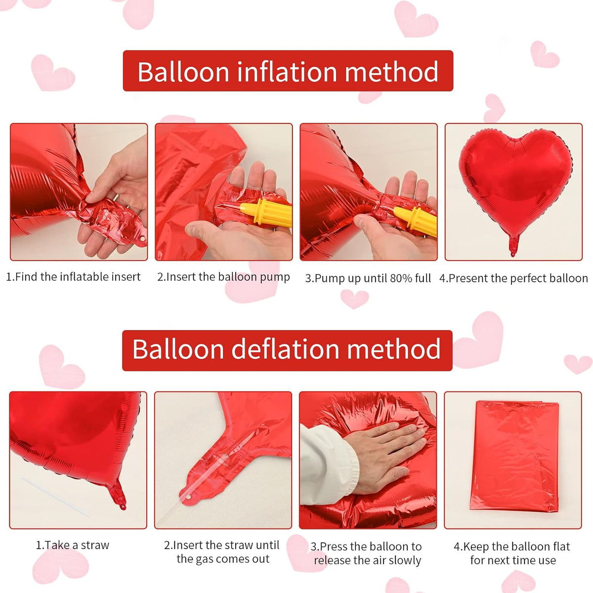 Biapian Foil Heart Balloons Red, 10PCS Red Heart Shape Balloons, Valentines Balloons 18inch Red