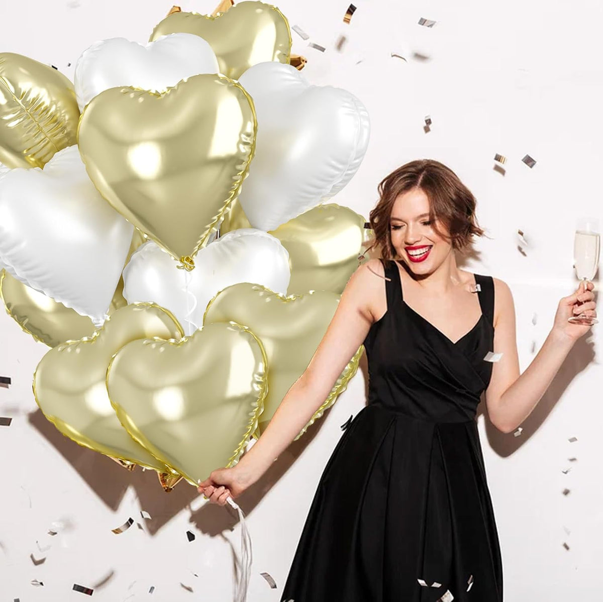 Biapian Pastel Gold Heart Balloons - 10 Pcs, 18 Inch, White Foil, Helium for Valentine's Day
