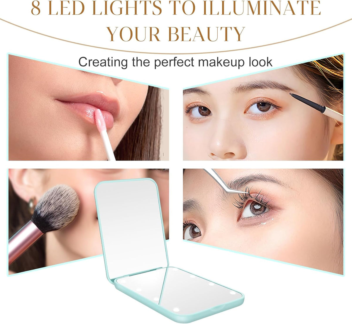 Compact Mirror, 1X/3X Magnification LED Pocket Mirror with Nternal BIattery, Mini Mirror for Purse