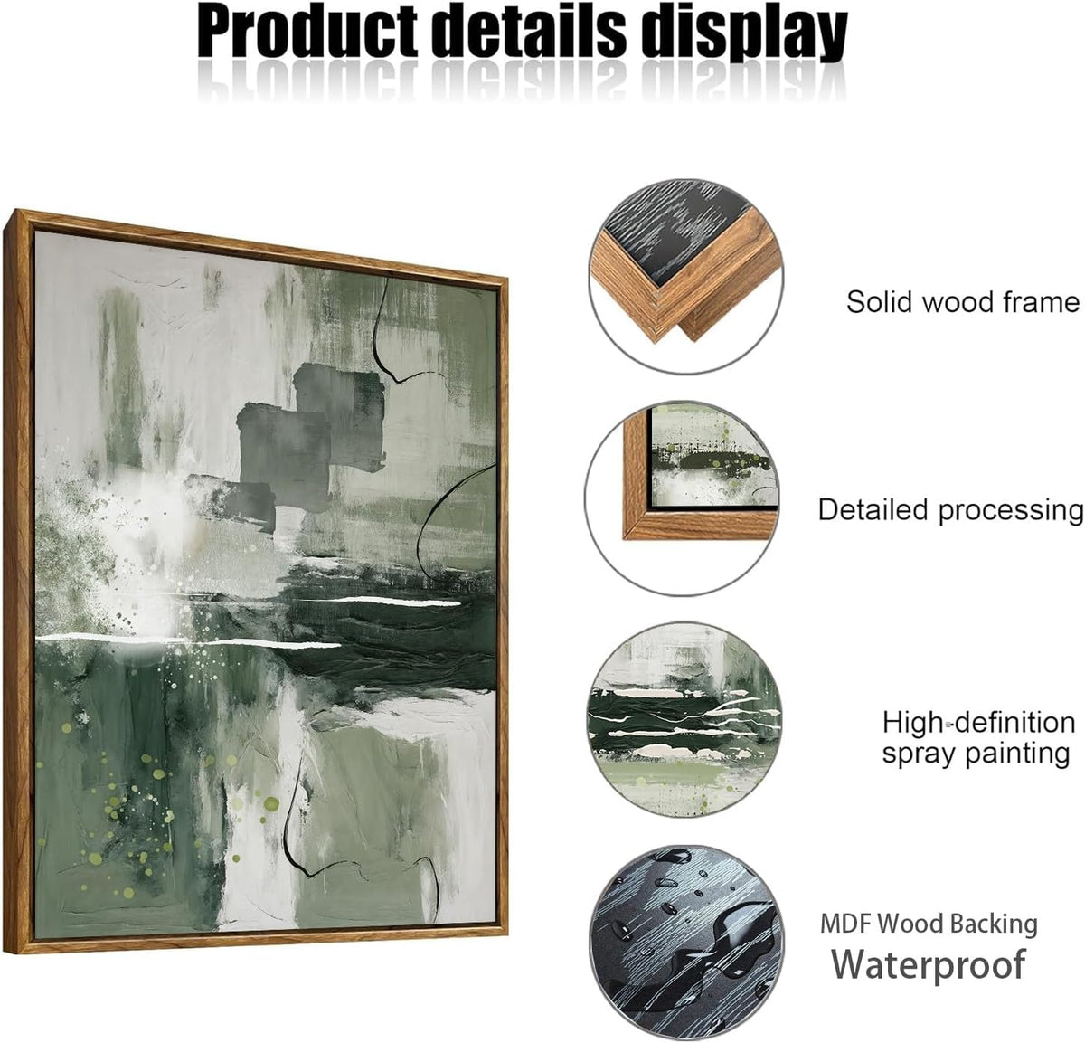 myusuar 3 Piece Large Modern Abstract Canvas Framed Wall Art For Living Room, Sage Green Minimalist