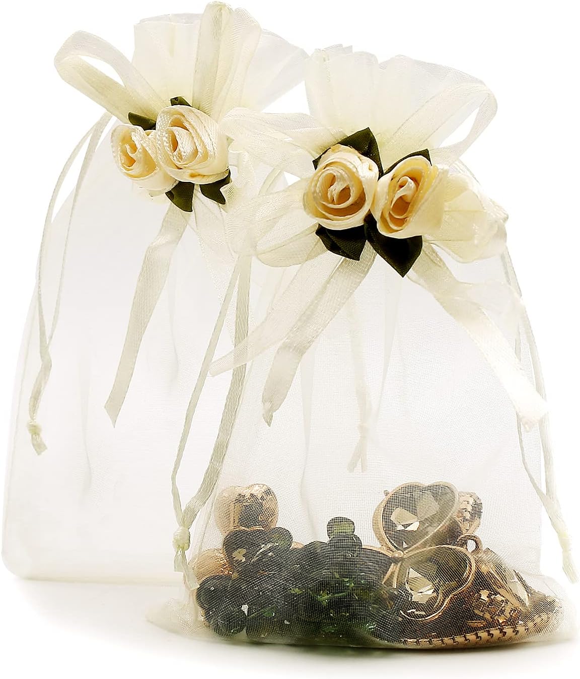 SumDirect Rose Organza Gift Bags - 50Pcs 4x6 inch Yellow Wedding Favor Gift Bags, Jewelry Pouches