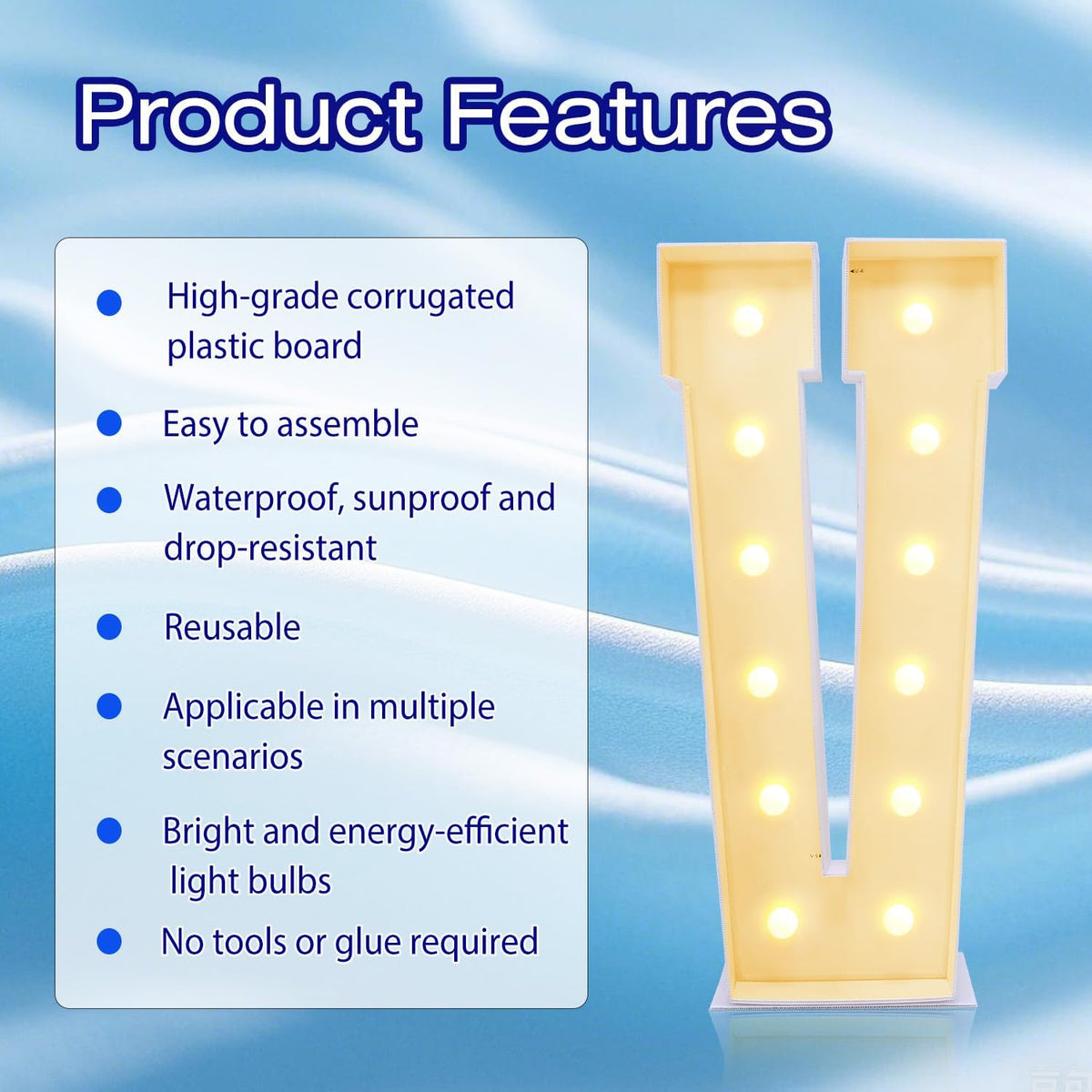 4FT Marquee Plastic Letters V - Light up Letters V Are Made from Corrugated Plastic Board - Quick