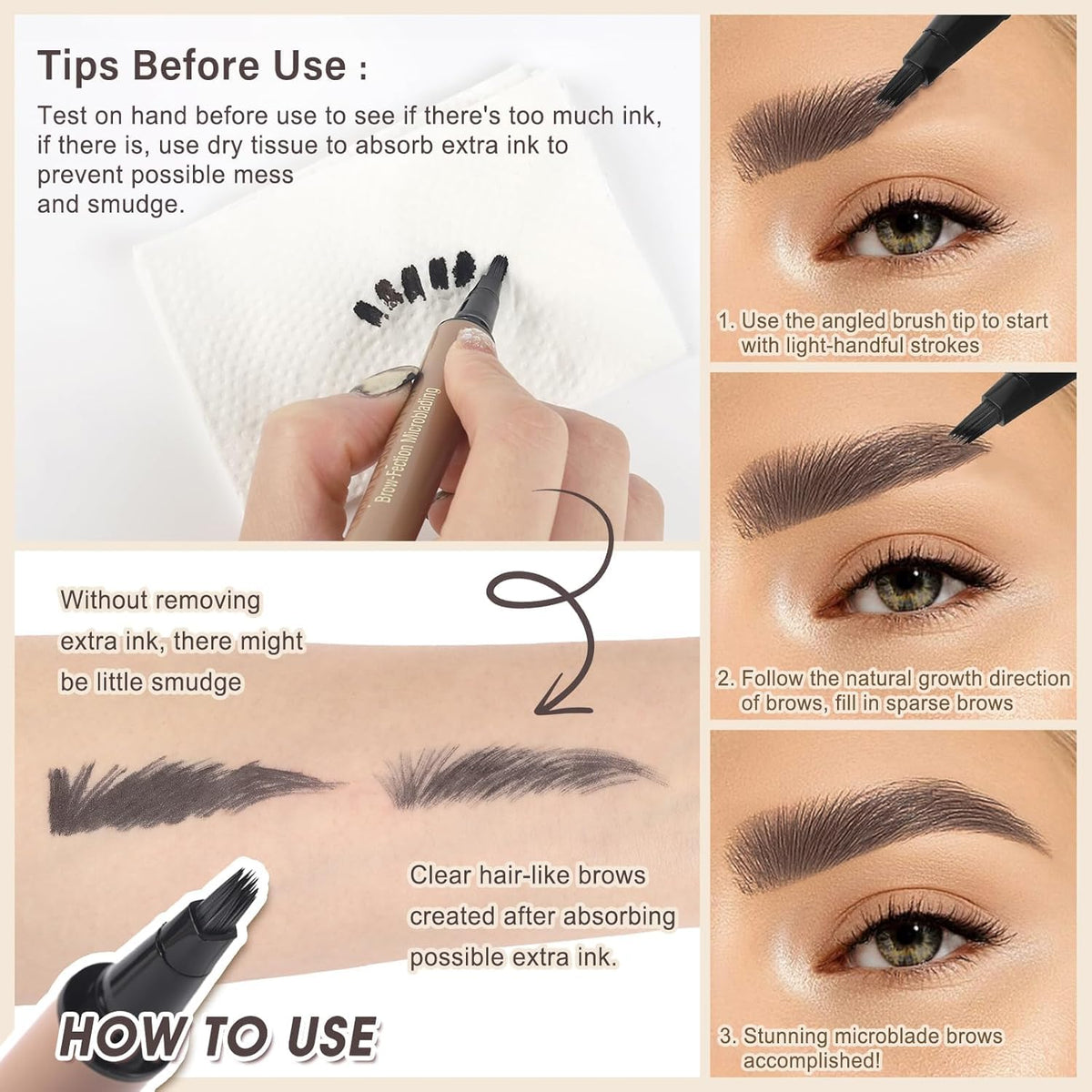 UCANBE Brow-Fection Angled Brush Eyebrow Pen, Liquid Microblading Eyebrow Pencils for Women, Wild