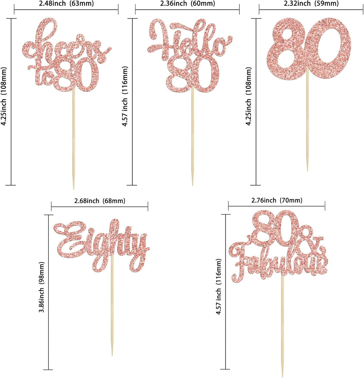 30Pcs Happy 80th Birthday Cupcake Toppers Eighty Cheers to 80 Years Old Birthday Cupcake Picks for