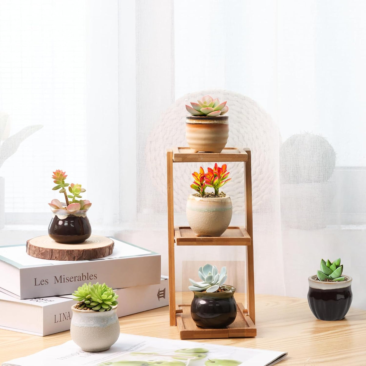 T4U Small Ceramic Succulent Pots with Drainage - Set of 12, Mini Pots for Plants, Home and Office
